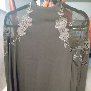 FREE PEOPLE Black Cold Shoulder Embroidery Lace Top NWT